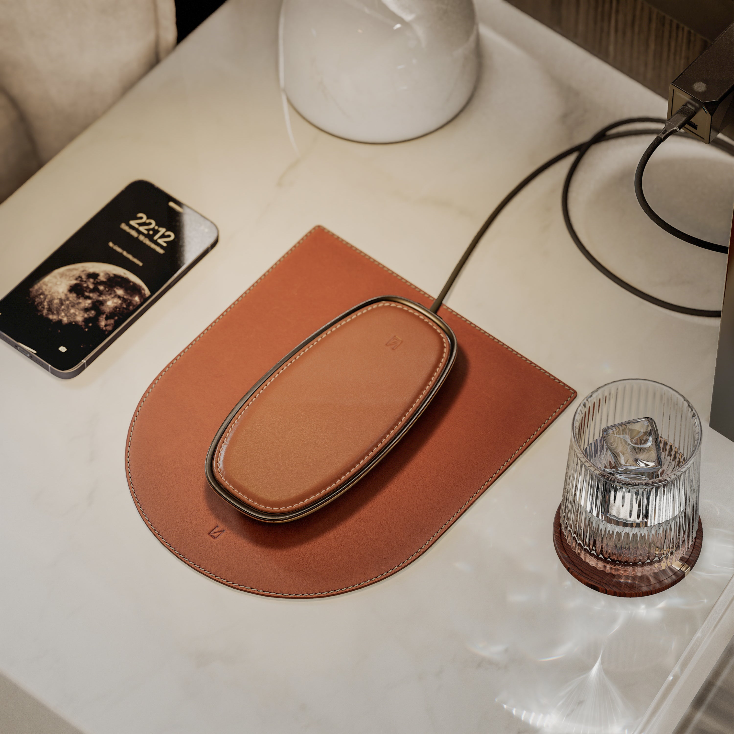 Brown Leather Mouse Pad Men Desk Mouse Pad Kit Cable 